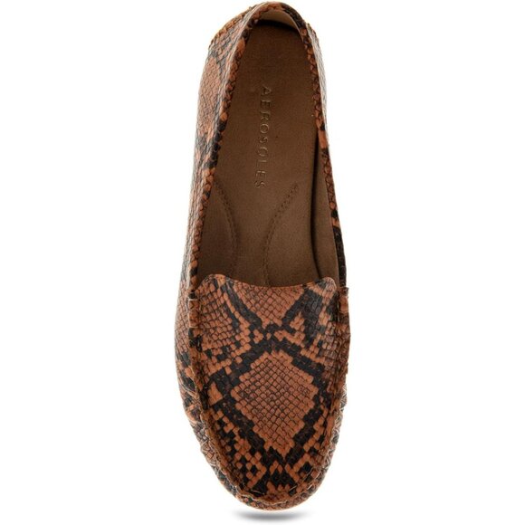 Aerosoles Women Tan Printed Closed Rounded Toe Over Drive Flats Loafer Shoes - Picture 5 of 7